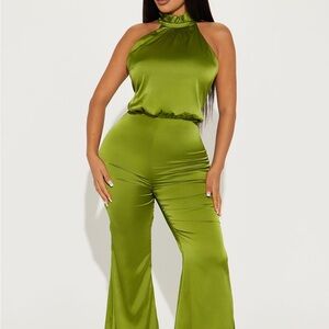 Fashion Nova Olive Halter Jumpsuit